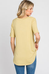 Yellow Pocket Front Curved Hem Top