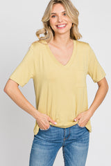 Yellow Pocket Front Curved Hem Top