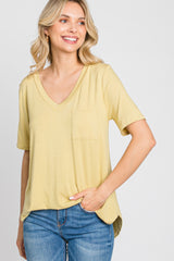 Yellow Pocket Front Curved Hem Top