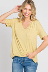 Yellow Pocket Front Curved Hem Top