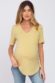 Yellow Pocket Front Curved Hem Maternity Top