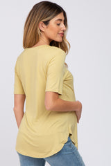 Yellow Pocket Front Curved Hem Maternity Top