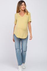 Yellow Pocket Front Curved Hem Maternity Top