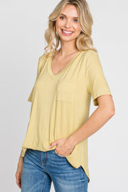 Yellow Pocket Front Curved Hem Top