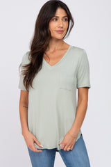 Light Olive Pocket Front Curved Hem Maternity Top