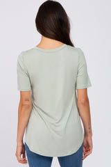 Light Olive Pocket Front Curved Hem Top