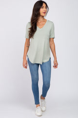 Light Olive Pocket Front Curved Hem Top