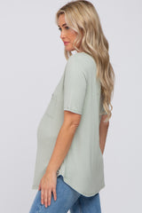 Light Olive Pocket Front Curved Hem Maternity Top