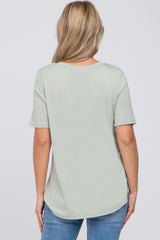 Light Olive Pocket Front Curved Hem Maternity Top