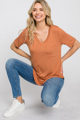 Camel Pocket Front Curved Hem Top