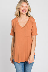 Camel Pocket Front Curved Hem Maternity Top