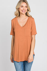 Camel Pocket Front Curved Hem Top