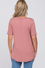 Mauve Pocket Front Curved Hem Maternity Top