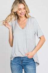 Grey Pocket Front Curved Hem Top