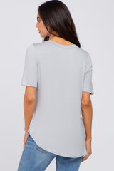 Grey Pocket Front Curved Hem Maternity Top