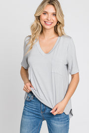 Grey Pocket Front Curved Hem Top