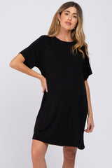 Black Front Pocket Raglan Maternity Dress