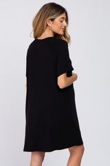 Black Front Pocket Raglan Maternity Dress