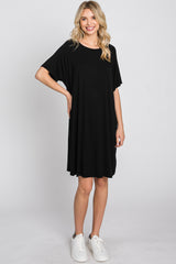 Black Front Pocket Raglan Maternity Dress