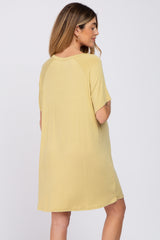 Yellow Front Pocket Raglan Maternity Dress