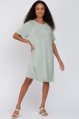 Light Olive Front Pocket Raglan Dress