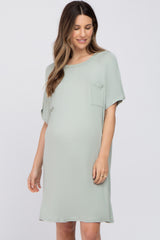 Light Olive Front Pocket Raglan Maternity Dress