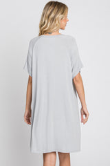 Light Grey Front Pocket Raglan Dress