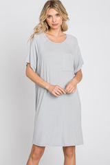 Light Grey Front Pocket Raglan Dress