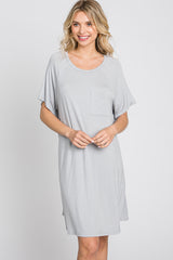 Light Grey Front Pocket Raglan Dress