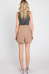 Mocha Linen Smocked Waist Shorts