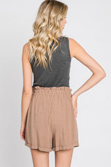 Mocha Linen Smocked Waist Shorts