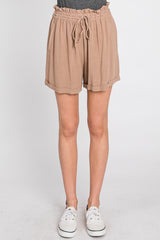 Mocha Linen Smocked Waist Shorts