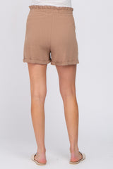 Mocha Linen Smocked Waist Maternity Shorts