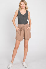 Mocha Linen Smocked Waist Shorts