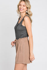 Mocha Linen Smocked Waist Shorts