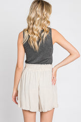 Beige Linen Smocked Waist Shorts