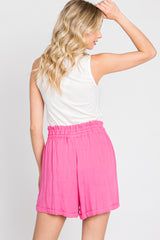 Pink Linen Smocked Waist Shorts