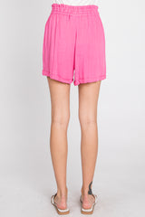 Pink Linen Smocked Waist Shorts