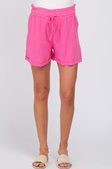 Pink Linen Smocked Waist Maternity Shorts