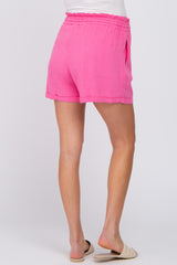 Pink Linen Smocked Waist Maternity Shorts