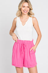 Pink Linen Smocked Waist Shorts