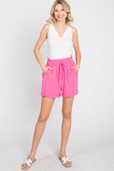 Pink Linen Smocked Waist Shorts