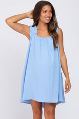 Light Blue Sleeveless Ruffle Strap Maternity Dress