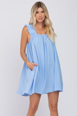 Light Blue Sleeveless Ruffle Strap Maternity Dress