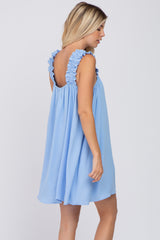 Light Blue Sleeveless Ruffle Strap Dress