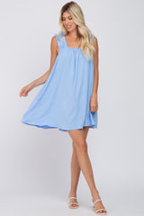 Light Blue Sleeveless Ruffle Strap Dress