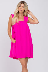 Fuchsia Sleeveless Ruffle Strap Maternity Dress