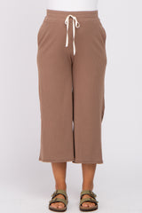 Taupe Ribbed Cropped Wide Leg Maternity Pants