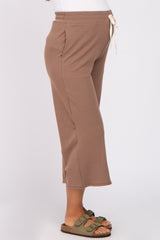 Taupe Ribbed Cropped Wide Leg Maternity Pants