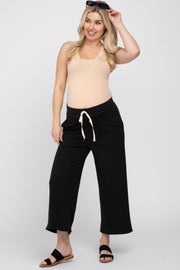 Black Ribbed Cropped Wide Leg Maternity Pants